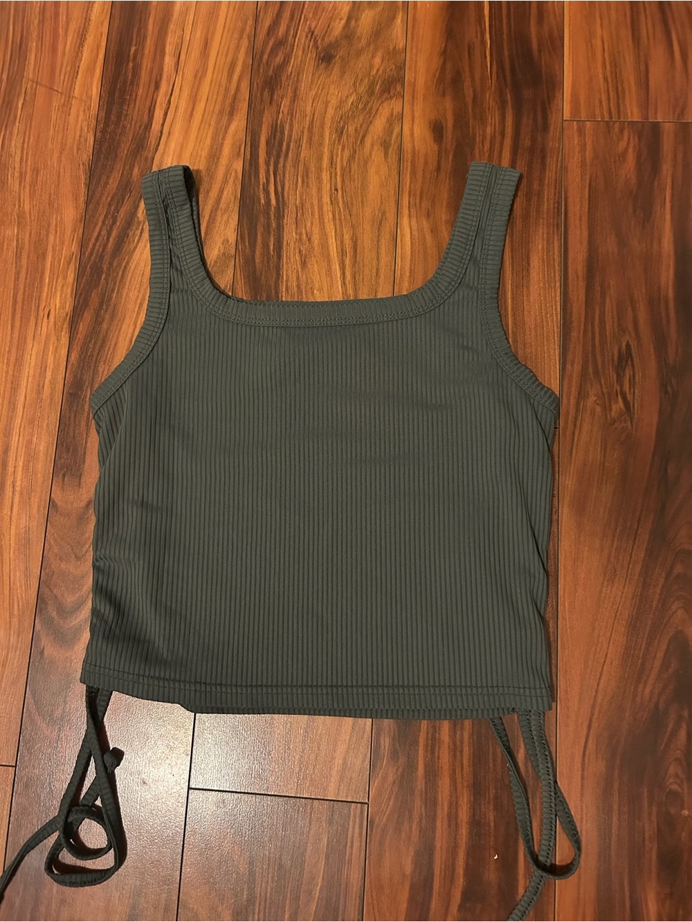 Ribbed Square Neck Tank Top - Olive Green
